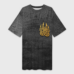 Женская длинная футболка Волчий отпечаток золотом Символ Велеса