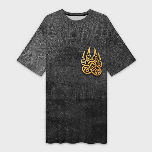 Женская длинная футболка Волчий отпечаток золотом Символ Велеса / 3D-принт – фото 1