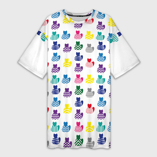 Женская длинная футболка Узор из котов / 3D-принт – фото 1