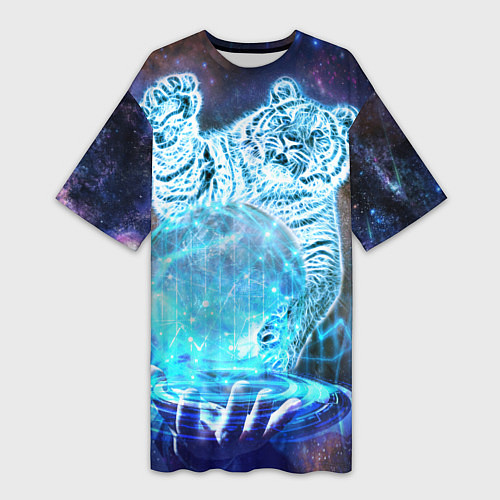 Женская длинная футболка Звездный тигр / 3D-принт – фото 1