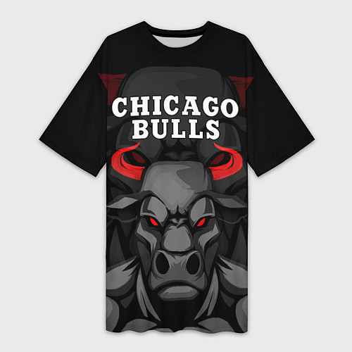 Женская длинная футболка CHICAGO BULLS ЯРОСТНЫЙ БЫК / 3D-принт – фото 1