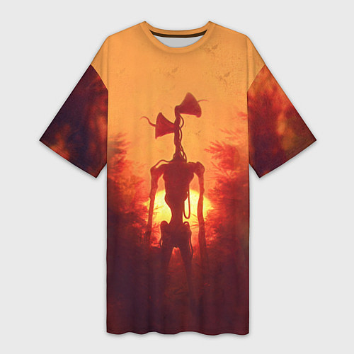 Женская длинная футболка СИРЕНОГОЛОВЫЙ НА ЗАКАТЕ / 3D-принт – фото 1