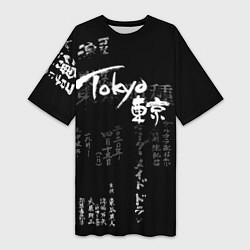 Женская длинная футболка Токио Надпись Иероглифы Япония Tokyo