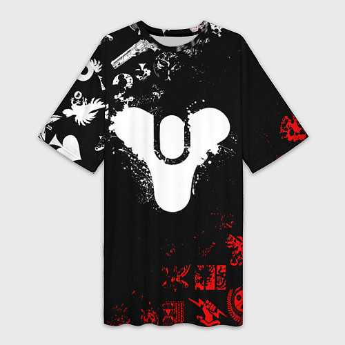 Женская длинная футболка DESTINY 2 RED & WHITE PATTERN LOGO / 3D-принт – фото 1