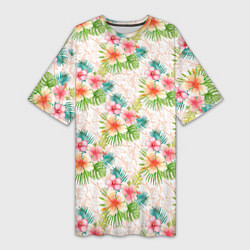 Женская длинная футболка Гавайские цветы