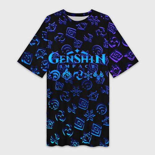 Женская длинная футболка Genshin Impact NEON PATTERN SYMBOL / 3D-принт – фото 1