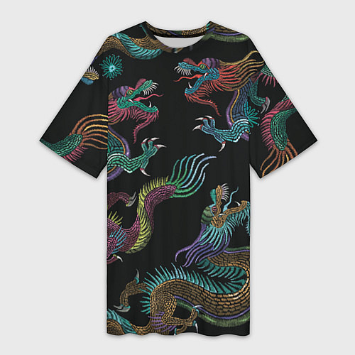 Женская длинная футболка Цветные драконы / 3D-принт – фото 1
