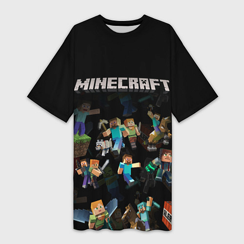 Женская длинная футболка МАЙНКРАФТ ПАТТЕРН ПЕРСОНАЖИ ИГРЫ / 3D-принт – фото 1