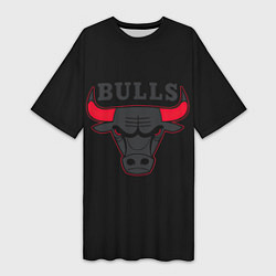 Футболка женская длинная CHICAGO BULLS ЧИКАГО БУЛЛС ЯРОСТЬ БЫКА, цвет: 3D-принт