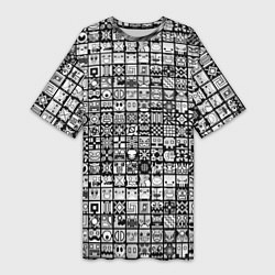 Футболка женская длинная Geometry Dash: BW Pattern, цвет: 3D-принт