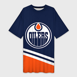 Футболка женская длинная Edmonton Oilers Эдмонтон Ойлерз, цвет: 3D-принт