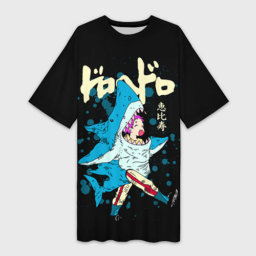 Женская длинная футболка DOROHEDORO: Эбису в костюме акулы / 3D-принт – фото 1
