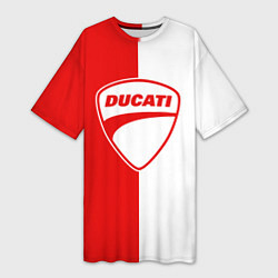 Футболка женская длинная DUCATI WHITE RED STYLE LOGO, цвет: 3D-принт