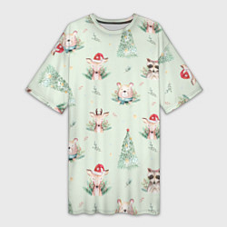 Женская длинная футболка Олени, медведи и еноты