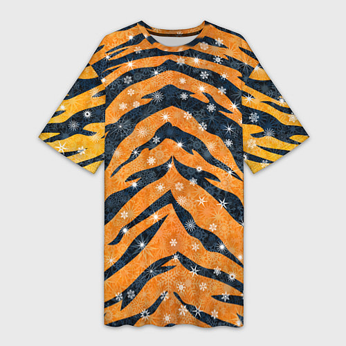 Женская длинная футболка Новогодняя шкура тигра / 3D-принт – фото 1