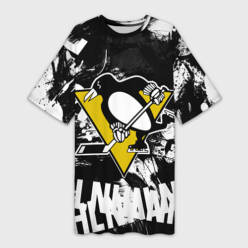 Женская длинная футболка Питтсбург Пингвинз Pittsburgh Penguins / 3D-принт – фото 1