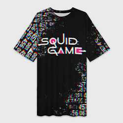 Футболка женская длинная ИГРА В КАЛЬМАРА ГЛИТЧ SQUID GAME GLITCH, цвет: 3D-принт