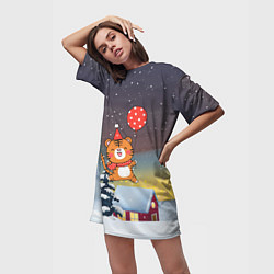 Футболка женская длинная Прыгающий тигренок 2022, цвет: 3D-принт — фото 2