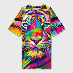 Женская длинная футболка Тигр в стиле поп-арт