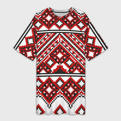 Женская длинная футболка Русский узор, геометрическая вышивка