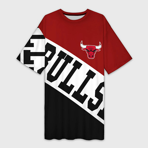 Женская длинная футболка Чикаго Буллз, Chicago Bulls, SPORT / 3D-принт – фото 1