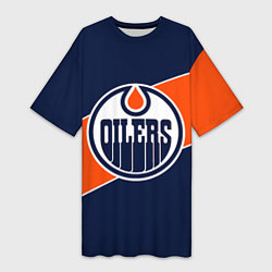 Футболка женская длинная Эдмонтон Ойлерз Edmonton Oilers NHL, цвет: 3D-принт