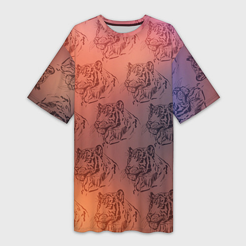 Женская длинная футболка Тигровый паттерн / 3D-принт – фото 1
