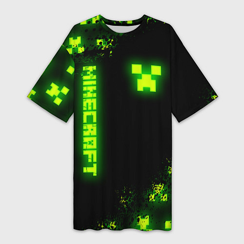 Женская длинная футболка MINECRAFT NEON LOGO CREEPER / 3D-принт – фото 1