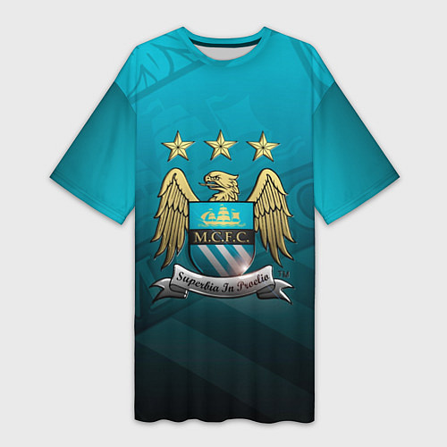 Женская длинная футболка Manchester City Teal Themme / 3D-принт – фото 1