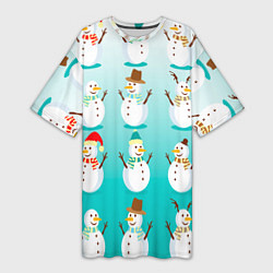 Женская длинная футболка Веселые снеговички узор