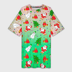 Женская длинная футболка Новогодний узор елка санта