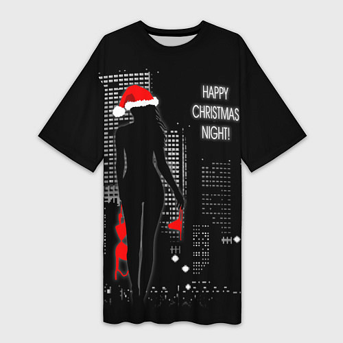 Женская длинная футболка Happy Christmas Night! / 3D-принт – фото 1