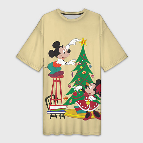 Женская длинная футболка Happy New Year Mickey and Minnie / 3D-принт – фото 1