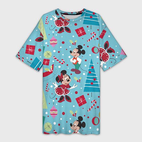 Женская длинная футболка Mickey and Minnie pattern / 3D-принт – фото 1