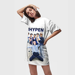 Футболка женская длинная ENHYPEN Хисын, Джейк, Джей, Сонхун, Сону, Чонвон,, цвет: 3D-принт — фото 2