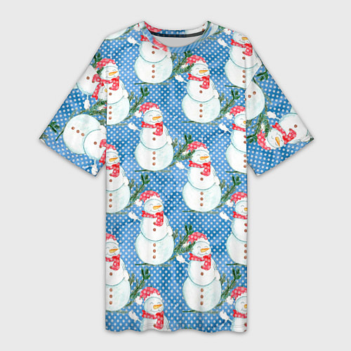 Женская длинная футболка Много снеговиков / 3D-принт – фото 1