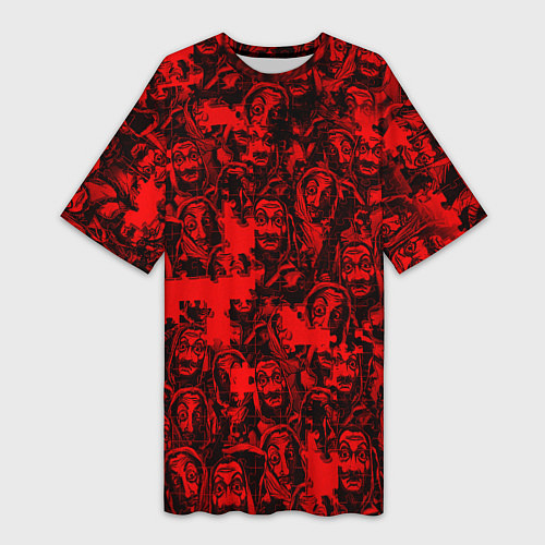 Женская длинная футболка LA CASA DE PAPEL RED CODE PATTERN / 3D-принт – фото 1
