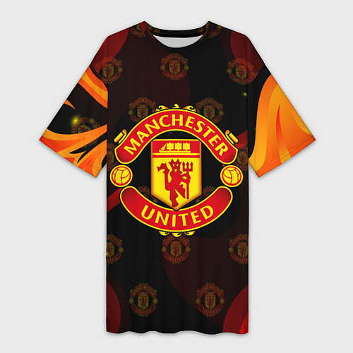 Женская длинная футболка MANCHESTER UNITED FIRE STYLE SPORT ПЛАМЯ / 3D-принт – фото 1