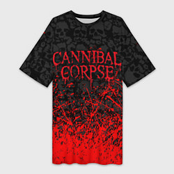 Женская длинная футболка CANNIBAL CORPSE, БРЫЗГИ КРАСОК ЧЕРЕПА