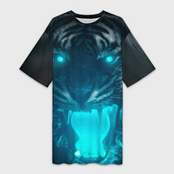 Женская длинная футболка Неоновый водяной тигр 2022