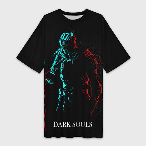 Женская длинная футболка Dark Souls NEON Силуэт / 3D-принт – фото 1