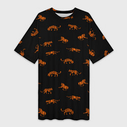 Женская длинная футболка Тигры паттерн Tigers pattern