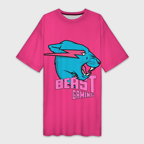 Женская длинная футболка Mr Beast Gaming Full Print Pink edition / 3D-принт – фото 1