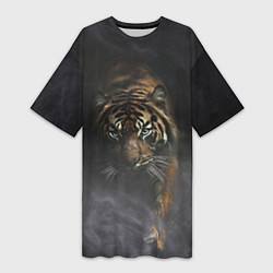 Женская длинная футболка Тигр в тумане