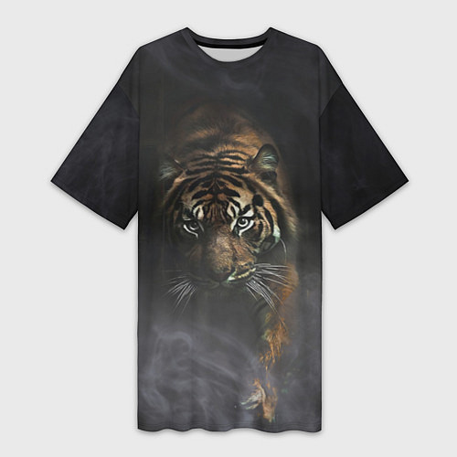 Женская длинная футболка Тигр в тумане / 3D-принт – фото 1