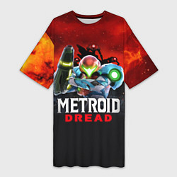 Женская длинная футболка Space Fight Metroid Dread