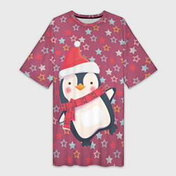 Женская длинная футболка Пингвин в звездах