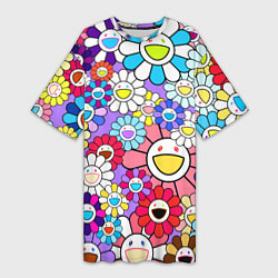 Женская длинная футболка Цветы Takashi Murakami