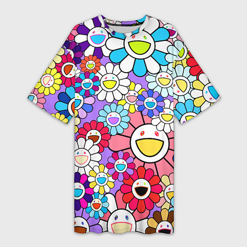 Женская длинная футболка Цветы Takashi Murakami / 3D-принт – фото 1