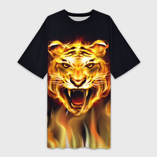 Женская длинная футболка Тигр В Пламени / 3D-принт – фото 1